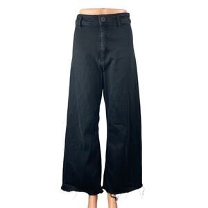Zara The Marine Straight Women's Black Frayed Wide Leg Baggy Denim Jeans Pants S
